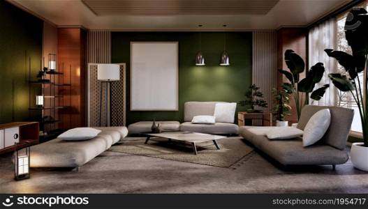 Minimal green Living room.3D rendering