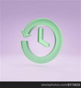 Minimal history icon by green translucent arrow rotate around clock hands 3D rendering illustration