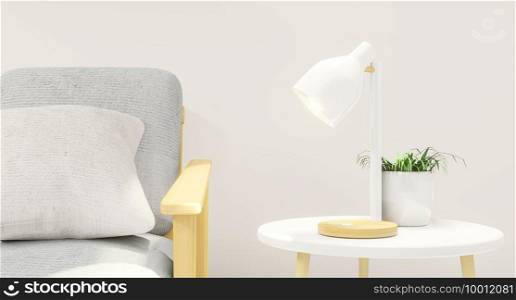 minimal interior design room with sofa, low table, Decoration plant and japan style design Set the table l&light in wall.3D rendering interior design. Modern living room Japanese style.3D rendering