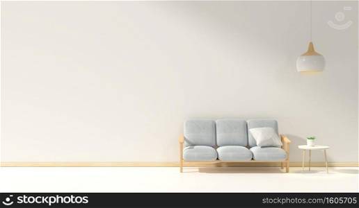 minimal interior design room with sofa, low table, Decoration plant and japan style design Hanging lamp light in wall.3D rendering interior design. Modern living room Japanese style.3D rendering