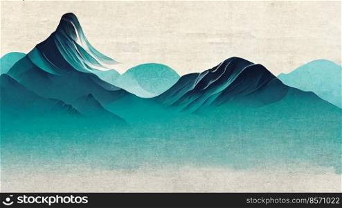 Minimal landscape digital art design, range of mountain in winter background, contemporary illustration style