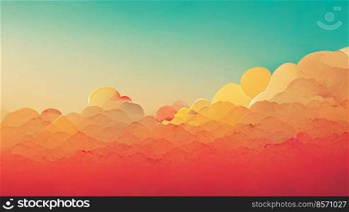 Minimal landscape digital art design, summer clouds and sky background, illustration design 
