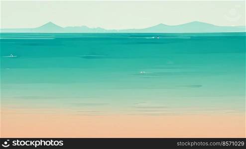 Minimal landscape digital art design, summer wave beach and surf background, illustration design