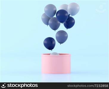 Minimal of various color balloons floating out from pink pipe. 3D rendering.