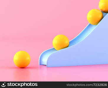 Minimal of yellow ball with blue slider on pink background. 3D rendering.