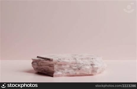 Minimal pink rock podium and stage for product or cosmetics advertising with background. Object and abstract concept. 3D illustration rendering
