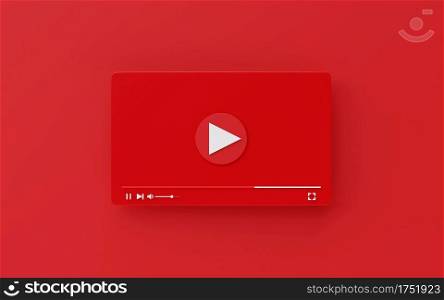 Minimal red media player on red background, 3d rendering