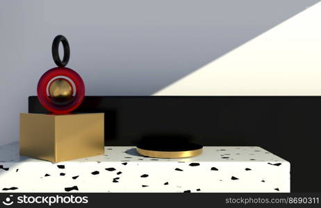 Minimal scene with geometrical forms, podiums in cream background with shadows. Scene to show cosmetic product, 3d. Minimal scene with geometrical forms, podiums in cream background with shadows. Scene to show cosmetic product, Showcase, shopfront, display case. 3d