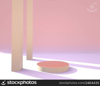 Minimal scene with geometrical forms, podiums in cream background with sun light. Scene to show cosmetic product, 3d. Minimal scene with geometrical forms, podiums in cream background with sun light. Scene to show cosmetic product, Showcase, shopfront, display case. 3d