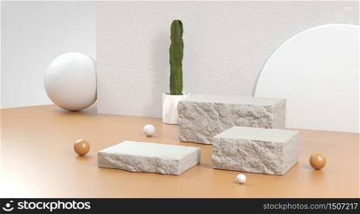 Minimal Stone podium on Beige Color theme Jpg 3D illustration