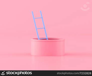 Minimal style blue ladder in pink pipe,concept idea, way out. 3D rendering.