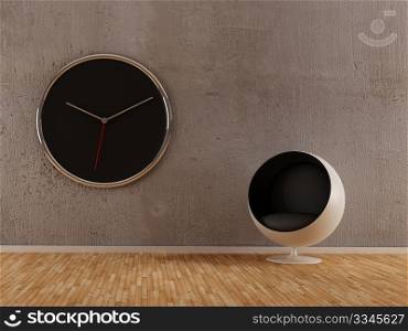 Minimal Style Modern Interior - Armchair with wall clock
