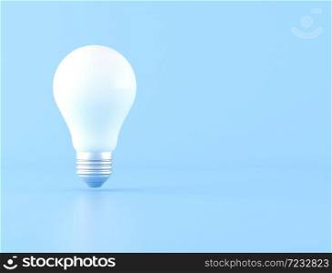Minimal style of white light bulb on blue background. 3D rendering