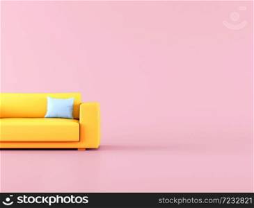 Minimal style of yellow sofa on pink background. 3D rendering.