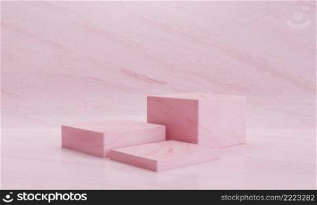 Minimal three pink cubes podium and stage for product or cosmetics advertising with background. Object and abstract concept. 3D illustration rendering