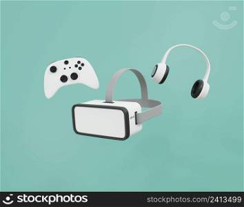 Minimal Virtual Reality VR goggles glasses headset with joystick and headphone for gamer 3D rendering illustration