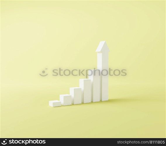 Minimal white stair step progress growth graph way to success on yellow background 3D rendering illustration