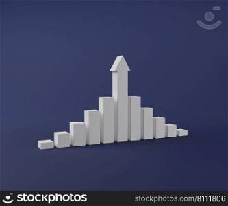Minimal white stair step progress increase and decrease graph on blue background 3D rendering illustration