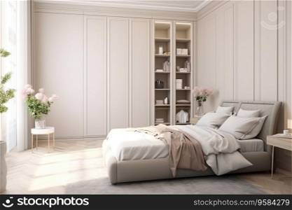 Minimalism bedroom with built in cabinets