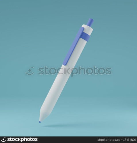 Minimalism mechanical ballpoint pen icon levitate in the midair background 3D rendering illustration 