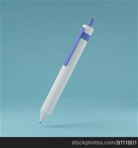 Minimalism mechanical ballpoint pen icon levitate in the midair background 3D rendering illustration 