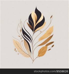 Minimalist abstract art background with leaves branch and floral plants.