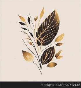 Minimalist abstract art background with leaves branch and floral plants.