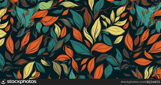 Minimalist backgrounds with floral patterns, featuring oran≥, teal, and green≤aves for versati≤use by e≠rative AI