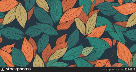 Minimalist backgrounds with floral patterns, featuring orange, teal, and green leaves for versatile use by enerative AI