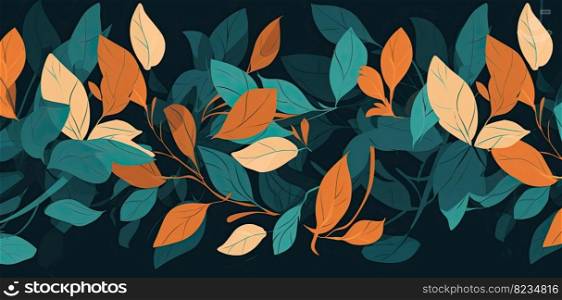 Minimalist backgrounds with floral patterns, featuring orange, teal, and green leaves for versatile use by enerative AI
