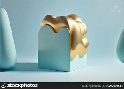 Minimalist cloud design in baby blue and gold color, abstract creative form. 3D. Minimalist cloud in baby blue and gold color, abstract form. 3D