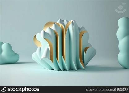 Minimalist cloud design in baby blue and gold color, abstract creative form. 3D. Minimalist cloud in baby blue and gold color, abstract form. 3D