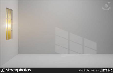 Minimalist empty room with gray wall and light from window. 3d render