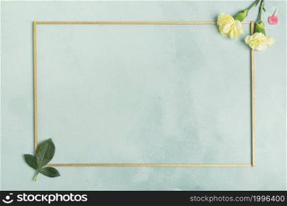 minimalist frame with carnation flowers leaves