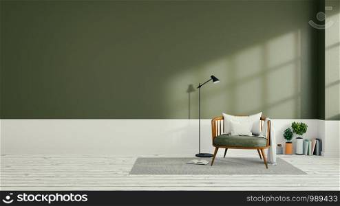 Minimalist interior design,green living room , 3d render