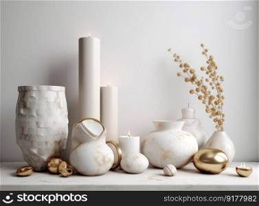 Minimalist interior design with vase. Illustration Generative AI
