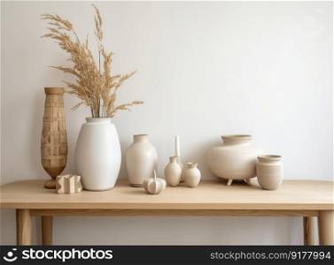 Minimalist interior design with vase. Illustration Generative AI 