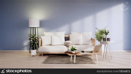 Minimalist interior ,Sofa furniture and plants, modern blue sky room design.3D rendering