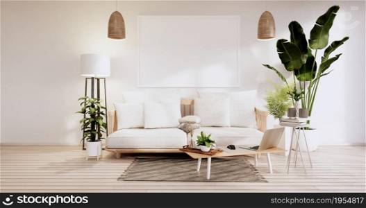 Minimalist interior ,Sofa furniture and plants, modern room design.3D rendering