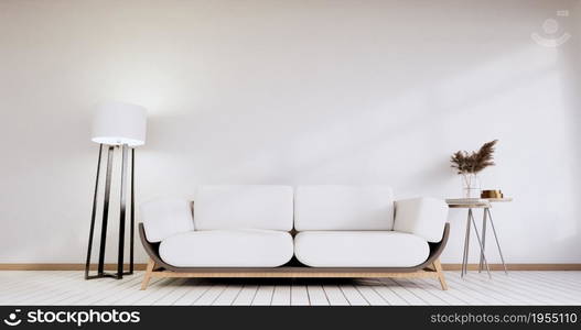 Minimalist interior , Sofa furniture and plants, modern room design.3D rendering