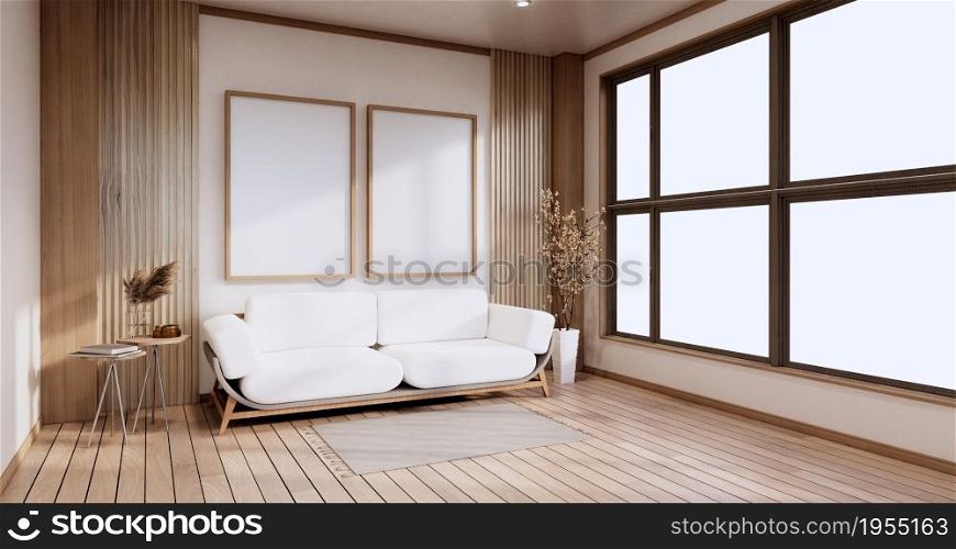 Minimalist interior , Sofa furniture and plants, modern room design.3D rendering