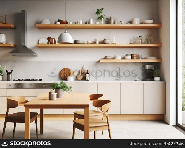 Minimalist Kitchen with Clean Countertops. Generative ai. High quality illustration. Minimalist Kitchen with Clean Countertops. Generative ai