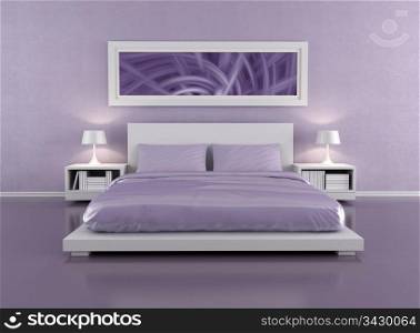 minimalist lilac bedroom - rendering - the art picture on wall is a my image