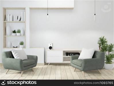 Minimalist modern zen living room with wood floor and decor japanese style.3d rendering