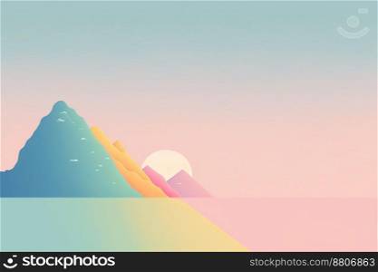 minimalist pastel wallpaper with mountain and moon