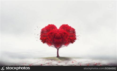 Minimalist Red Heart Tree. A Harmonious Creation by AI 