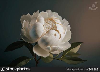 Minimalistic background with white peony flower whit. Illustration Generative AI 