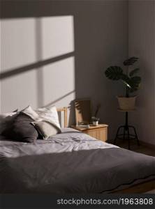 minimalistic bed with interior plant. High resolution photo. minimalistic bed with interior plant. High quality photo