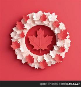 Minimalistic Canadian Charm 3D Paper Cut Craft Illustration for Canada Day Greetings. For print, web design, UI, poster and other.