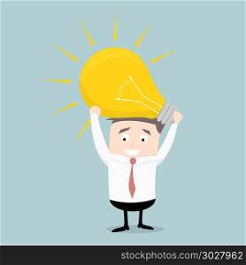 minimalistic illustration of a businessman holding a lightbulb, eps10 vector. businessman holding lightbulb